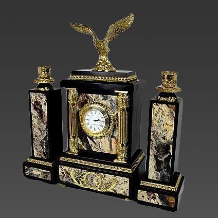Часы на камин из яшмы с подсвечниками купить с доставкой Часы на камин из яшмы с подсвечниками